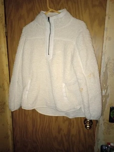 Time and Tru Sweater Women's Size Medium Faux Sherpa Quarter Zip Cream Pullover - Picture 1 of 13