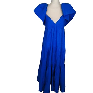 Robe maxi coton bleu cravate dos lin mélangé La Ligne taille L - Photo 1/21