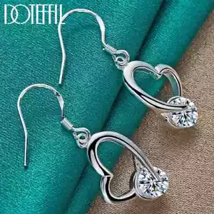 DOTEFFIL 925 Plata Esterlina Corazón AAA Circón Gota Pendiente Boda Joyería - Imagen 1 de 6