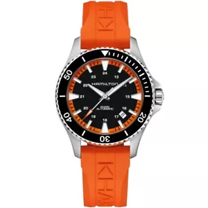 New Hamilton Khaki Navy Scuba 40mm Orange Rubber Auto Wrist Watch H82395331 - Picture 1 of 4