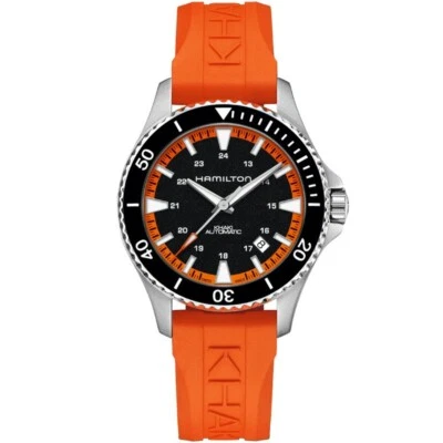 New Hamilton Khaki Navy Scuba 40mm Orange Rubber Auto Wrist Watch H82395331 - Image 1 of 4