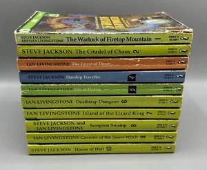 Jackson and Livingstone - Fighting Fantasy - Books 1-10 - Used (writing inside) - Imagen 1 de 11