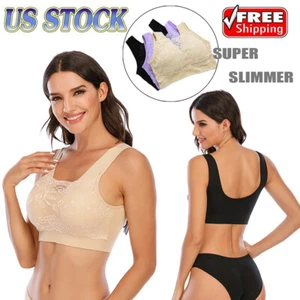 Womens Underwear Sports Bras Padded Lace Racerback Stretch Crop Bust Bodice Vest - Picture 1 of 15