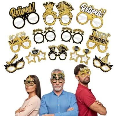 24 Piezas Gafas de Papel Decoraciones Fiesta Jubilación para Hombres Mujeres Negro Dorado Hap... Foto 1 de 4
