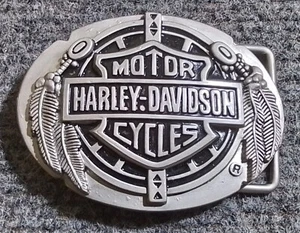Harley Davidson Silver Tone Buckle Dream Catcher With Feathers Logo - Picture 1 of 7