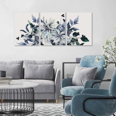 3 Pieces 16X24 Inch Blue Purple Floral Framed Canvas Wall Art Set with Violet Fl - Изображение 1 из 4