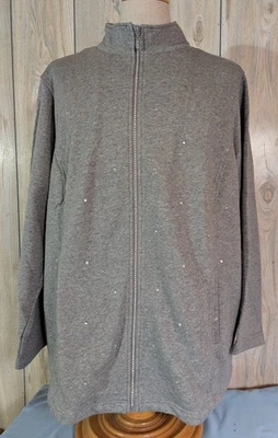 Chaqueta Quacker Factory estrás cremallera frontal 2X gris Foto 1 de 4