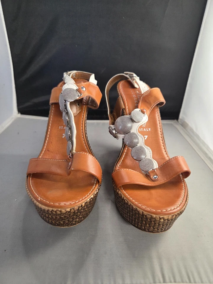 Sandalias de cuña marrones para mujer con zapatos italianos talla Italia 7 pedrería Foto 1 de 4