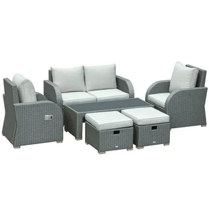 Garden & Backyard 6-Seat Patio Deck Couch Set Recline Sofa w/ Washable Cushions - Picture 1 of 11