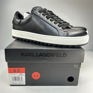 New Karl Lagerfeld Paris Smooth Leather Tennis Shoes Men’s 8.5 Black Low Sneaker - Bild 1 von 19