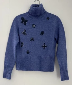 VTG Ann Taylor wool alpaca blend floral embroidered crop turtle neck sweater Sm - Picture 1 of 5