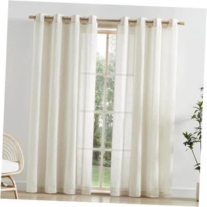 Beige Linen Sheer Curtains 96 Inches Long 2 Panels for Living Room Bedroom - Picture 1 of 8