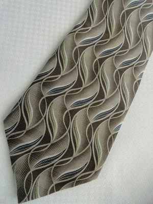 Pierre Cardin Taupe Brown Ivory Wavy Striped Business Silk Necktie - Image 1 of 3