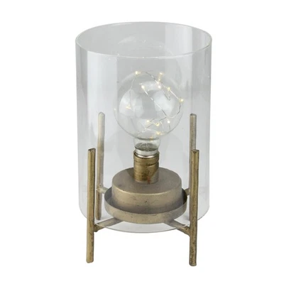 Melrose 10" Glass Hurricane Lantern Old Fashioned Light Bulb LED Fairy Lights - Image 1 of 2