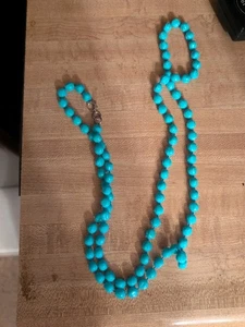 Vintage 20inch Beaded Necklace Blue Aqua - Picture 1 of 1