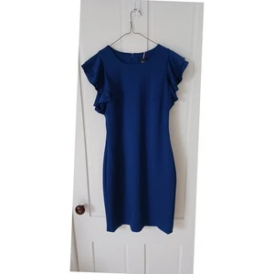 Tommy Hilfiger Bodycon-Arbeitskleid royalblau Stretch Rüschen Flügelärmel - Bild 1 von 3