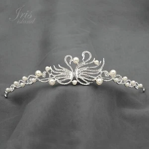 Pearl Crystal Rhinestone Tiaras Headband Silver Bridal Wedding Women Girls 5417 - Picture 1 of 6
