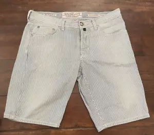 Jacob Cohen Pure Cotton Faded Blue Striped Bermuda Shorts Size W36 - Picture 1 of 8