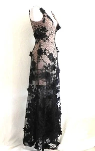 Maxi Vestido la Población Sin Mangas Embellecido Negro 3D Encaje/Desnudo Forrado XS - Imagen 1 de 14