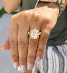 Round Cut Simulated Diamond Engagement Ring Bridal 14K Solid Yellow Gold 7.75CTW - Picture 1 of 15