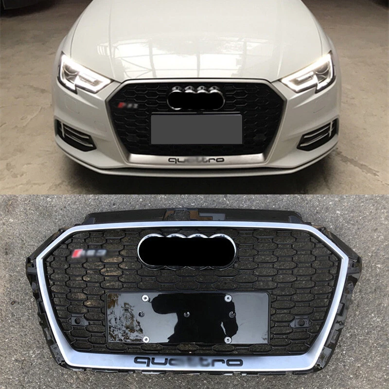 适用于奥迪 A3 S3 2017 - 2020 RS3 风格银色环蜂窝前保险杠格栅 — 第 1/4 张图片