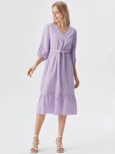 Dorothy Perkins Dress Midi Short Sleeve Tea Checked Gingham Dress UK 12 - Picture 1 of 7