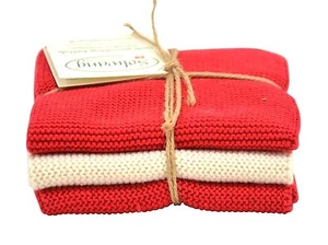 Wischtuch, Spucktuch gestrickt 3er Set * rot-natur-rot Solwang Design DK - Bild 1 von 1