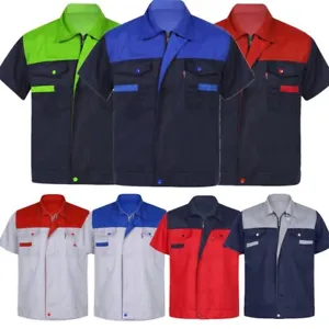 Men's Short Sleeve Work Shirt Auto Mechanic Technician Uniform Industrial Jacket - Picture 1 of 111