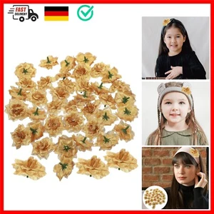 50 Stück Kunstblumen Rosenköpfe Stoffrosen Deko-Blüte Golden - Bild 1 von 11
