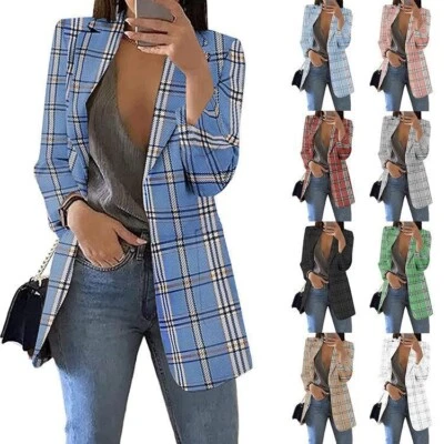 New women's plaid casual suit with lapel and slim fit cardigan, suit jacket - Image 1 of 3