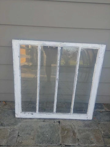 Antique 4 Pane Window Sash White with Clear Glass Cover
