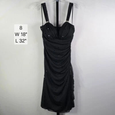 Vestido de graduación vintage Y2K 6/8 S/M negro acanalado ceñido al cuerpo formal correas de fiesta Foto 1 de 4