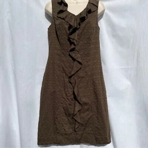 Olive Green Antonio Melani Ruffle Dress Front Sleeveless - Size 8 - Picture 1 of 10