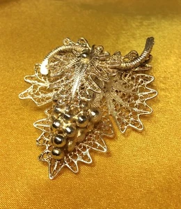 Vintage Sterling Silber filigrane Weinrebe Brosche Anstecknadel feiner Schmuck - Bild 1 von 4
