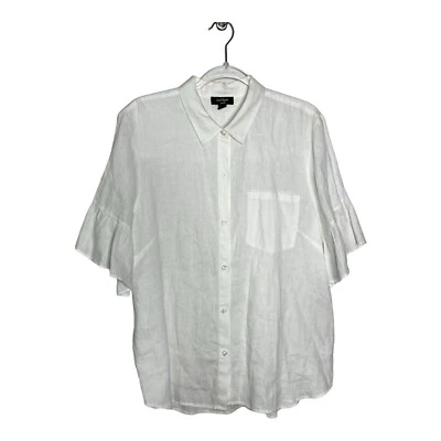 Blusa Lord and Taylor Top Mujer 1X Manga Corta Botones Blanco Lagenlook Lino Foto 1 de 4