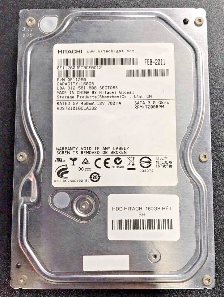 160 GB SATA Hitachi HDS721016CLA382 7200rpm 8MB HDD 3,5 " Interno Disk Nuovo - Immagine 1 di 1