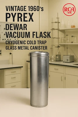 Vintage 1960’s PYREX Dewar Vacuum Flask Cryogenic Cold Trap Glass Metal Canister - Image 1 of 4