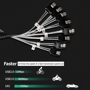 50cm Slim Line SAS4.0 SFF-8654 8i to SATA 8 Ports Adapter Target Hard Disk Cable - Bild 1 von 6