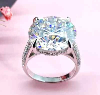 11.00 Ct Treated Round Cut White Diamond Solitaire Ring 925 Silver Certified - Image 1 of 4
