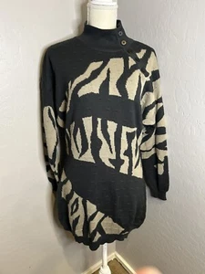 Mondi Vintage Abstract Animal Print Button Mock Turtleneck Sweater Dress Size 38 - Picture 1 of 16