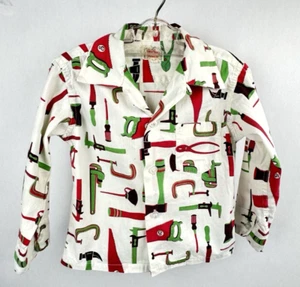 Vintage Boys Shirt Tools Print Long Sleeve Button Santone by Juvenile Prop - Picture 1 of 9