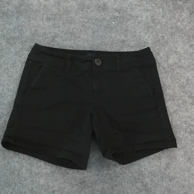 Pantalones Cortos American Eagle Para Mujer 0 Elastizados Chinos Frente Plano Midi Negros Damas Foto 1 de 4