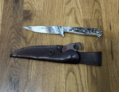 Отличный цилиндрический охотничий нож Forester Stag с фиксированным лезвием и кожаными ножнами - Изображение 1 из 4