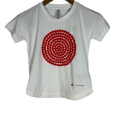 Adidas Marimekko Niñas Talla Pequeña Manga Corta Gráfico Entrenamiento Camiseta Blanca Nueva con Etiquetas Foto 1 de 4