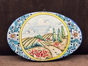 Vietri Italia PAESAGGIO TOSCANO terracotta da appendere ovale 7x10,5" piastrella dipinta a mano - Foto 1 di 15