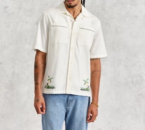 Wax London Newton - Ecru Paradise Stitch Short Sleeve Shirt Mens Sz XL NWOT $200 - Picture 1 of 14