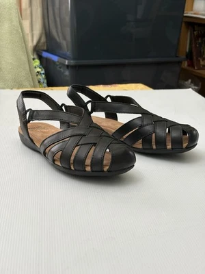Women’s Sz 11 (42) Earth Origins Black Leather Berrie Fisherman Sandals. - image 1 of 4
