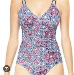 Love Your Assets By Sara Blakely Spanx One Piece Paisley Swimsuit Women's L - Picture 1 of 9
