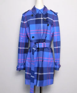 *Tench giacca trench vintage donna Jones New York blu a quadri con cintura taglia M - Foto 1 di 21