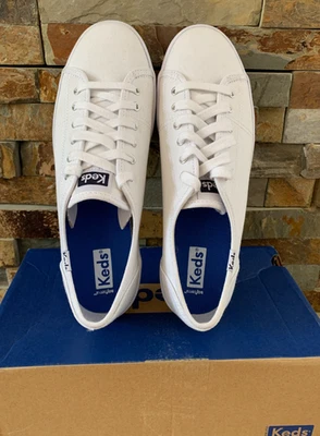 Tenis Keds para mujer Kickstart de lona talla 8,5 blancos con cordones Foto 1 de 4